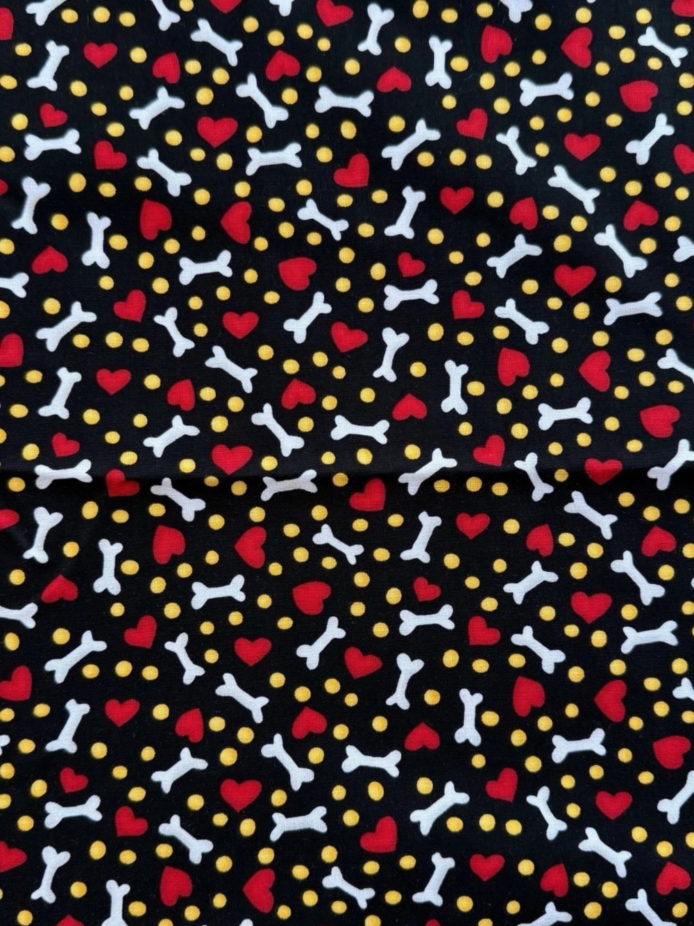 Robert Kaufman Cute To Boot Hearts Dog Bones Black Quilting Cotton 1 yard